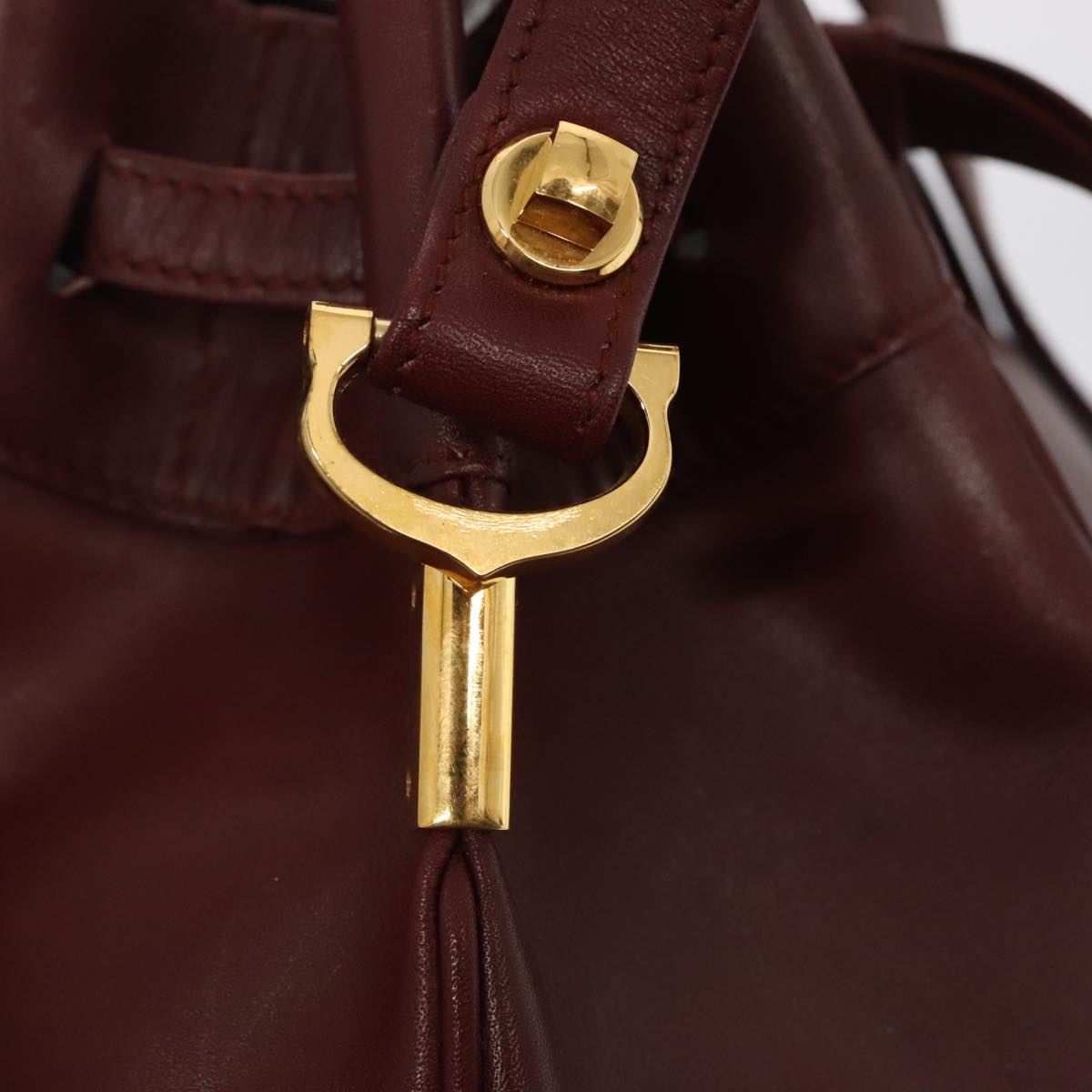 CARTIER Shoulder Bag Leather Bordeaux Gold Auth yk15058