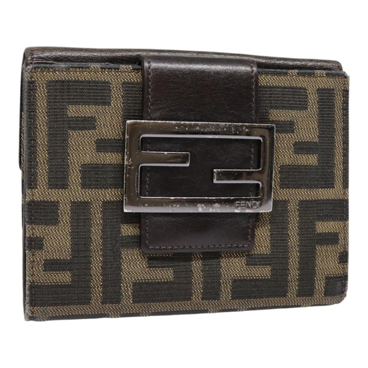 FENDI Zucca Canvas Wallet Black Brown Auth yk15059