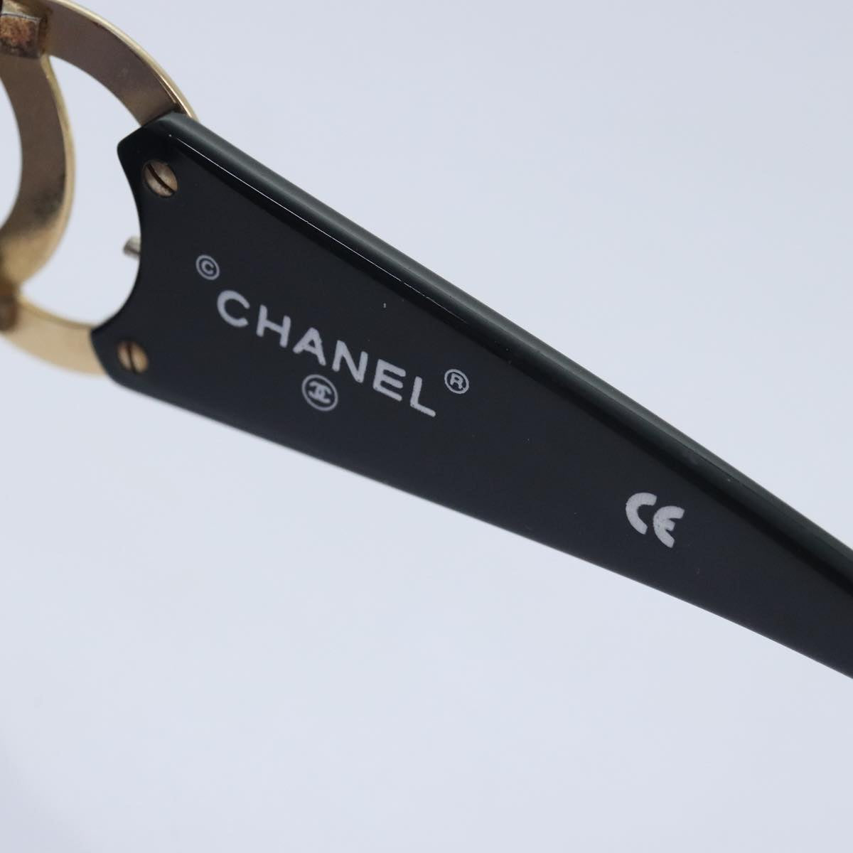 CHANEL Sunglasses Plastic Metal Black Gold CC Auth yk15060