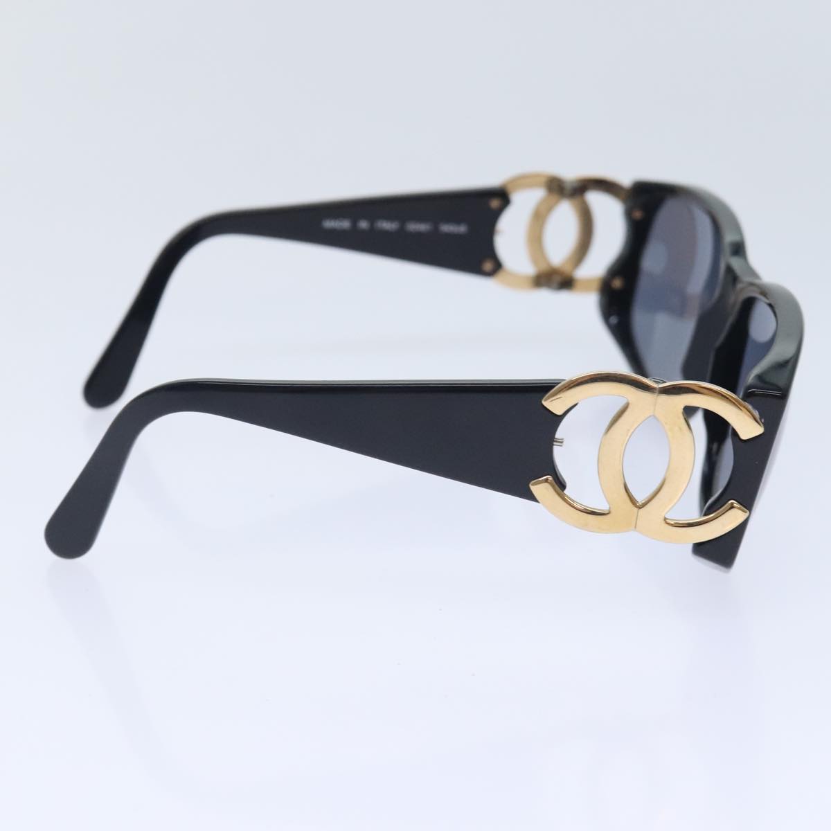 CHANEL Sunglasses Plastic Metal Black Gold CC Auth yk15060