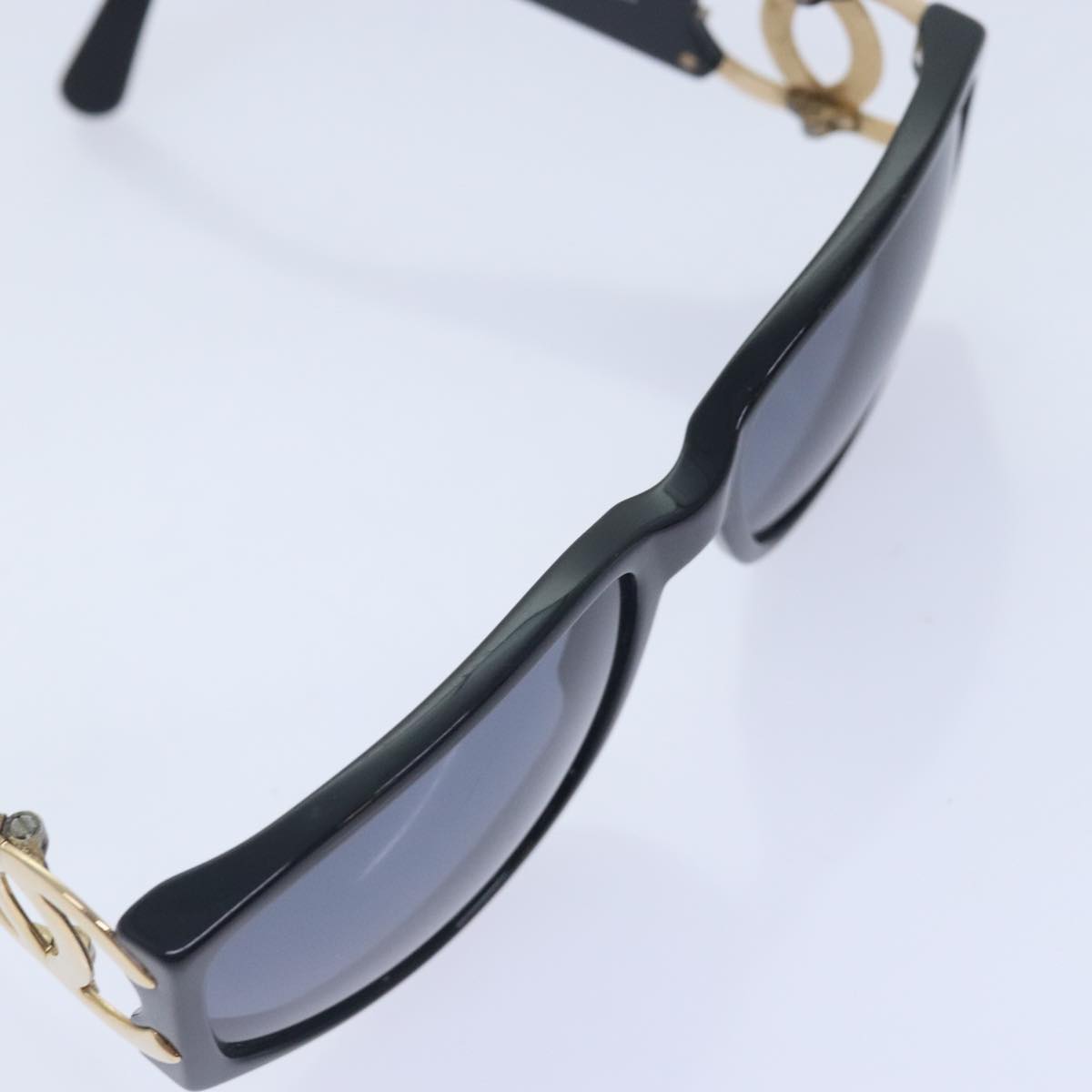 CHANEL Sunglasses Plastic Metal Black Gold CC Auth yk15060