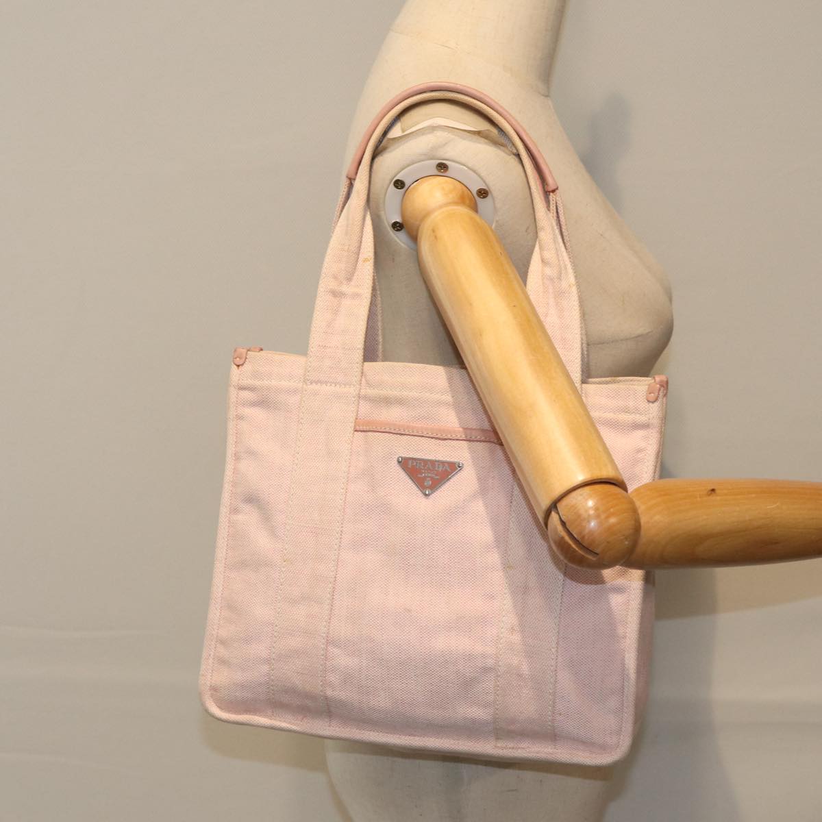 PRADA Tote Bag Canvas Pink Silver Auth yk15069