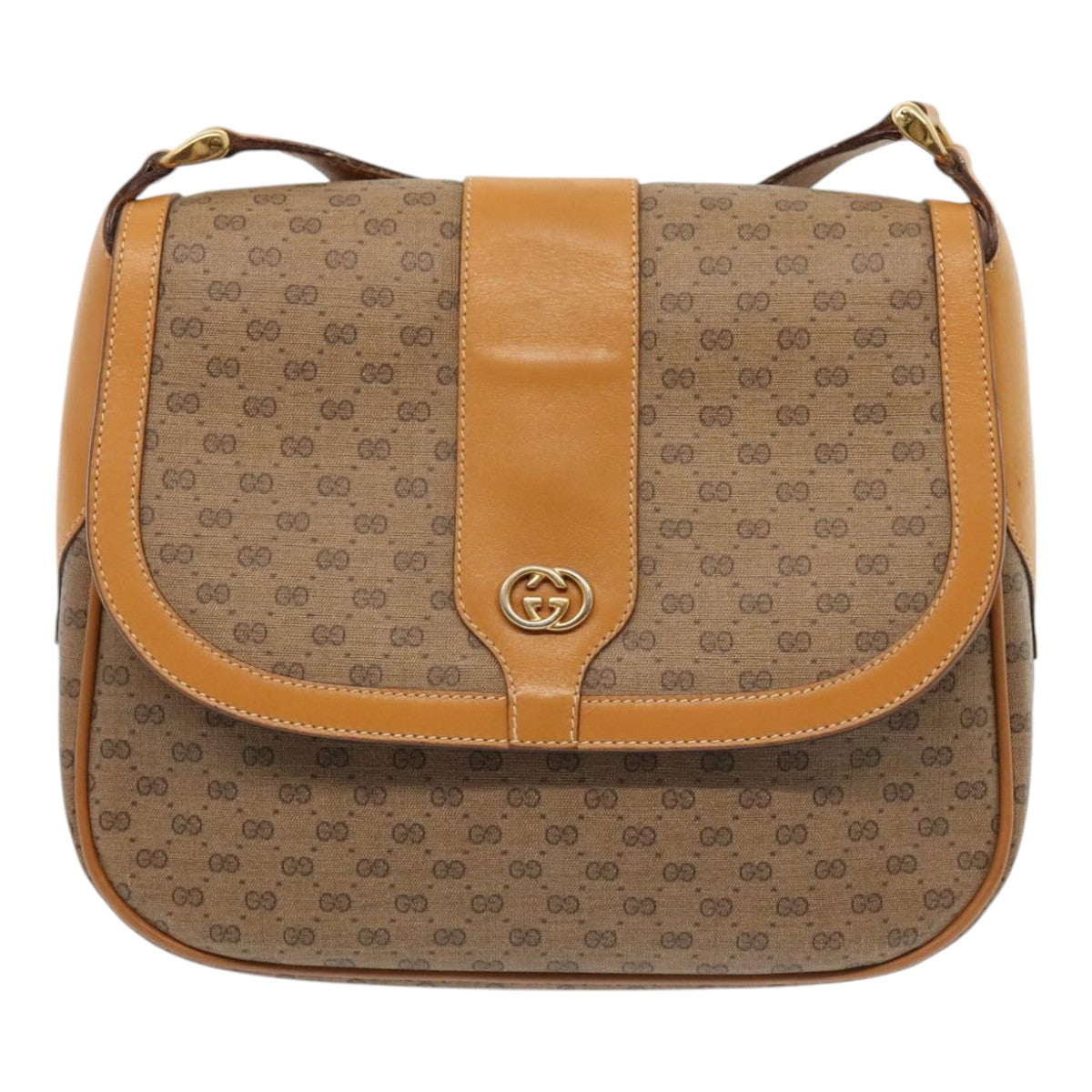 GUCCI Micro GG Supreme Shoulder Bag PVC Leather Beige Gold Auth yk15078