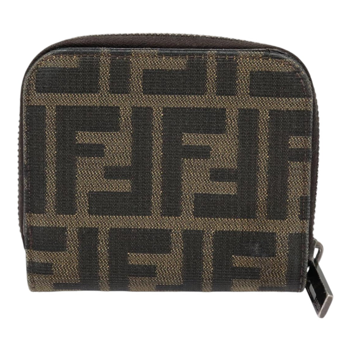 FENDI Zucca Canvas Compact Wallet Black Brown Silver Auth yk15087 - 0