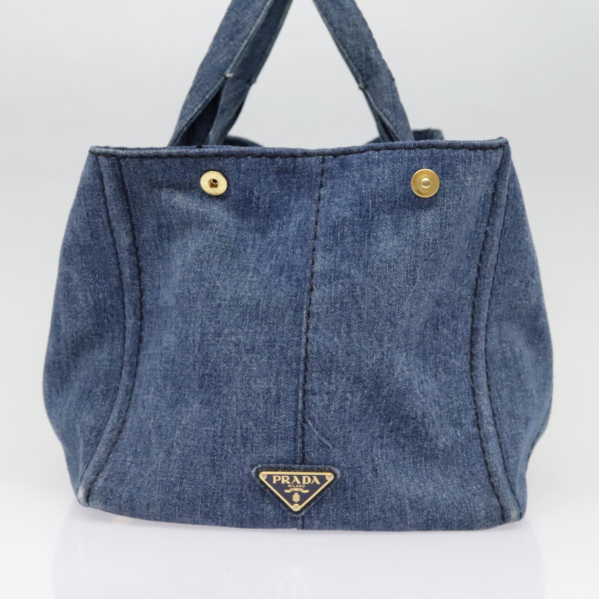 PRADA Canapa GM Hand Bag Denim Blue Gold Auth yk15097