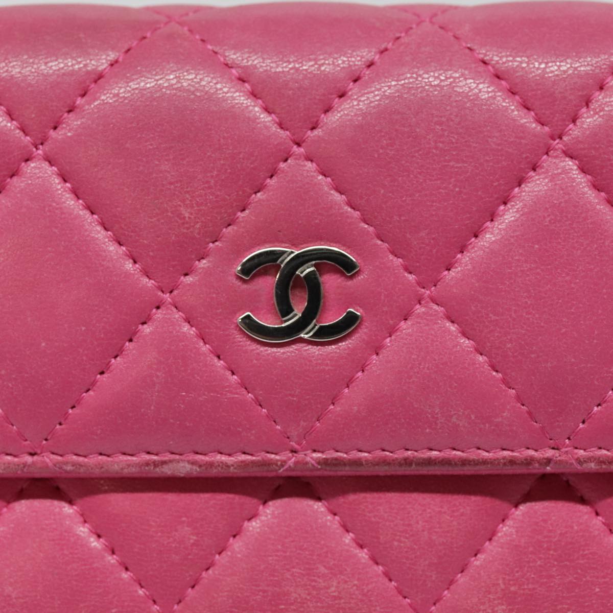 CHANEL Matelasse Long Wallet Lamb Skin Pink CC Auth yk15105