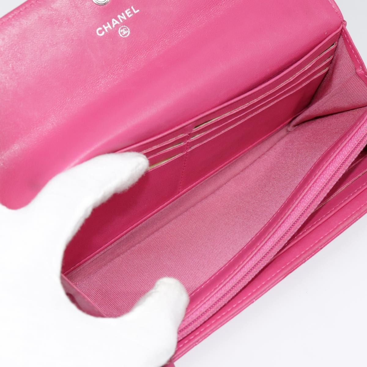 CHANEL Matelasse Long Wallet Lamb Skin Pink CC Auth yk15105