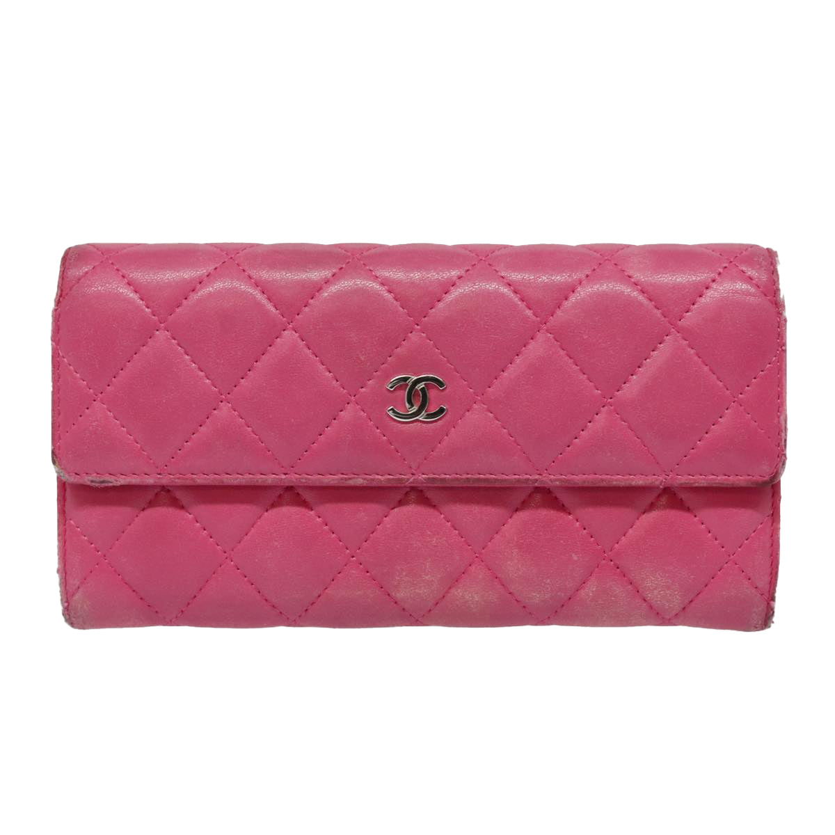 CHANEL Matelasse Long Wallet Lamb Skin Pink CC Auth yk15105 - 0