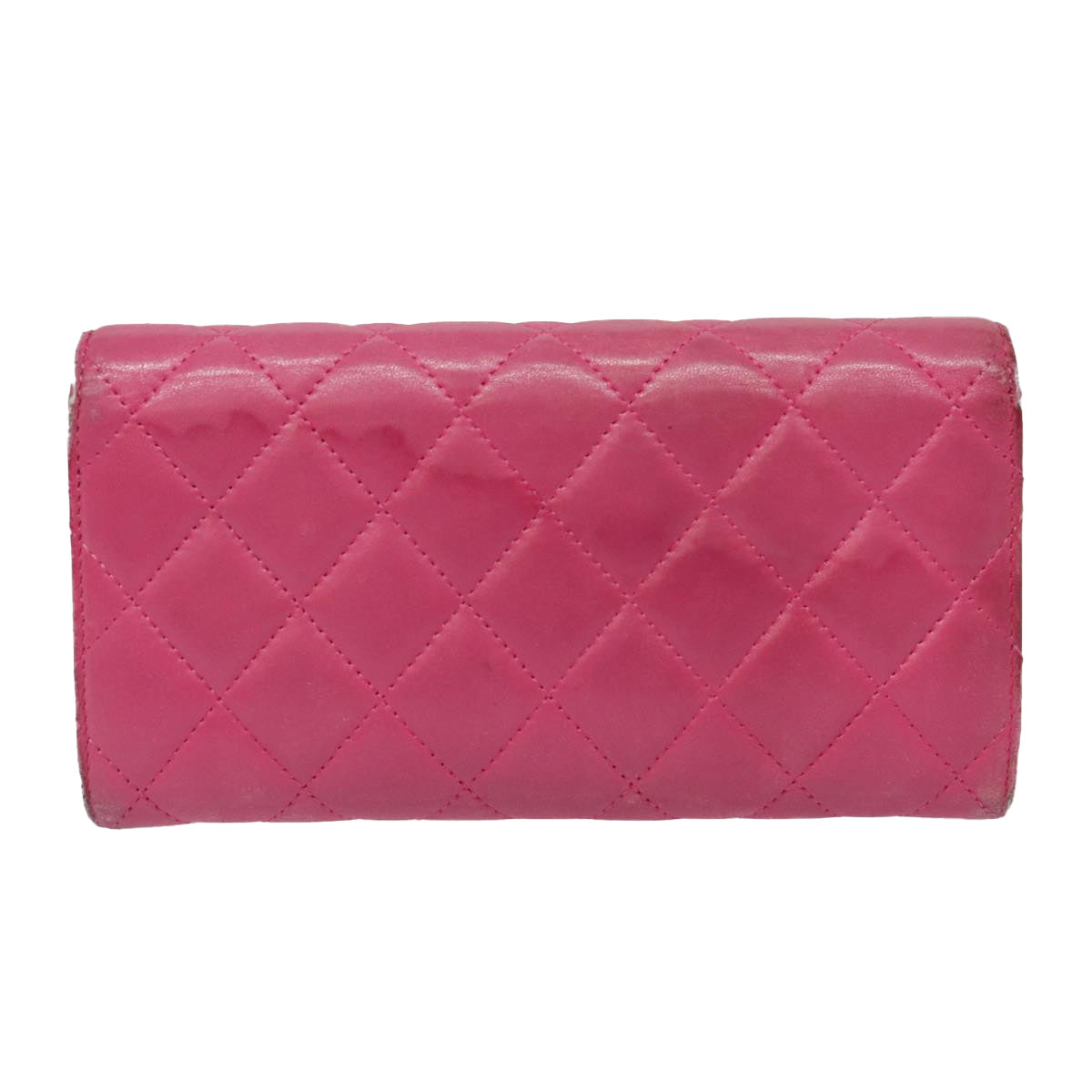 CHANEL Matelasse Long Wallet Lamb Skin Pink CC Auth yk15105