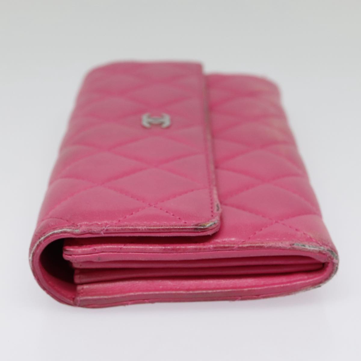 CHANEL Matelasse Long Wallet Lamb Skin Pink CC Auth yk15105