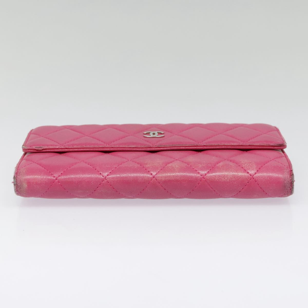 CHANEL Matelasse Long Wallet Lamb Skin Pink CC Auth yk15105