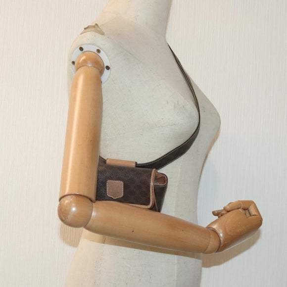 CELINE Macadam Canvas Gürteltasche PVC Leder Braun Gold Auth yk15121