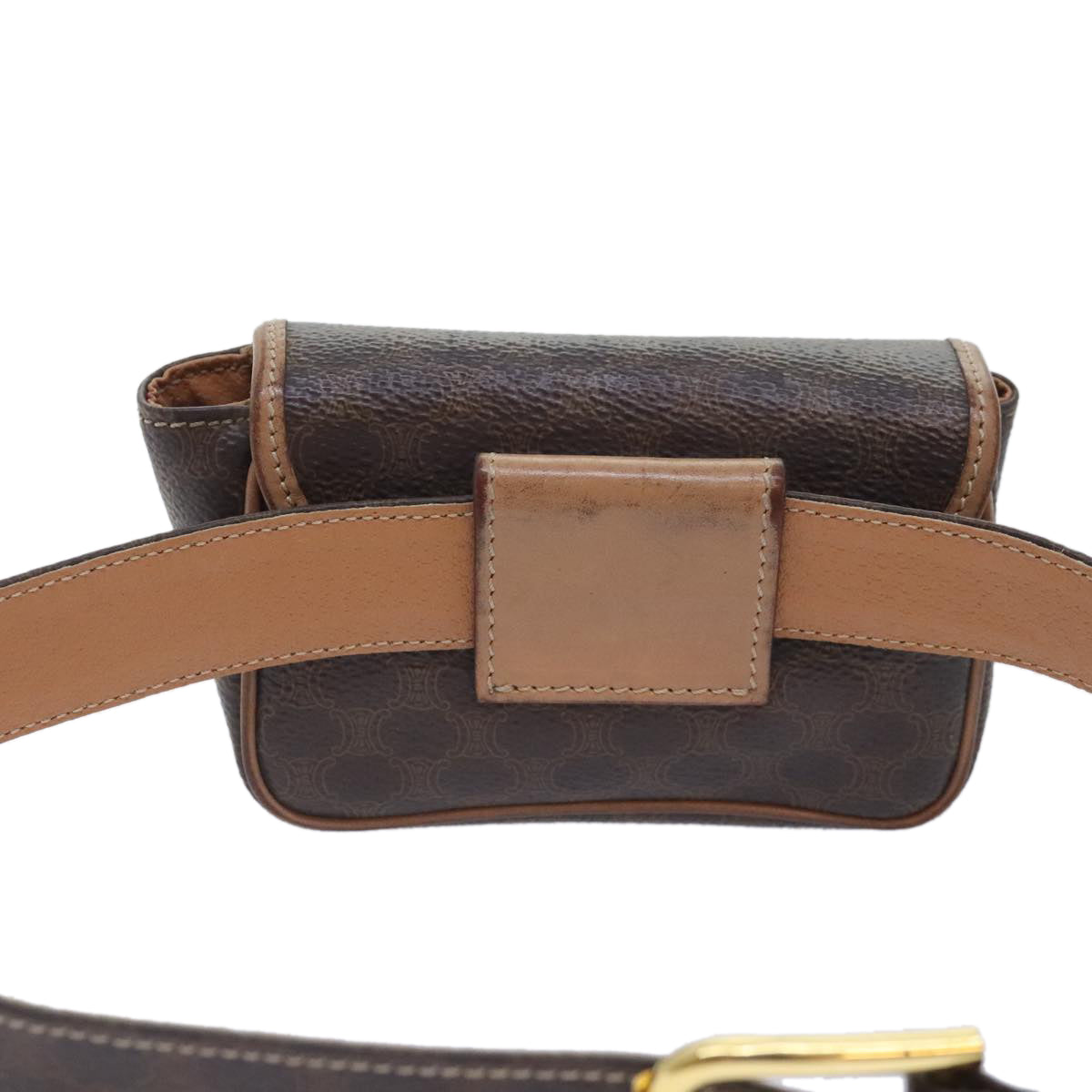 CELINE Macadam Canvas Waist bag PVC Leather Brown Gold Auth yk15121 - 0