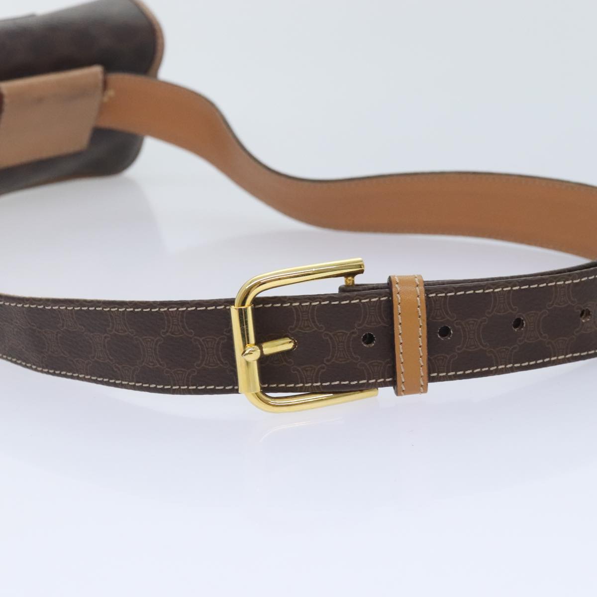 CELINE Macadam Canvas Waist bag PVC Leather Brown Gold Auth yk15121