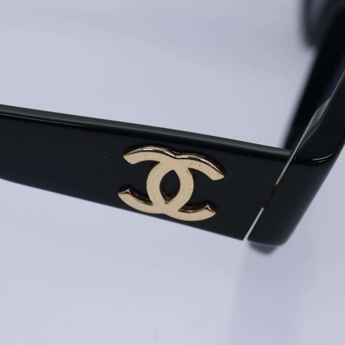 CHANEL Sunglasses plastic Black Gold CC Auth yk15124