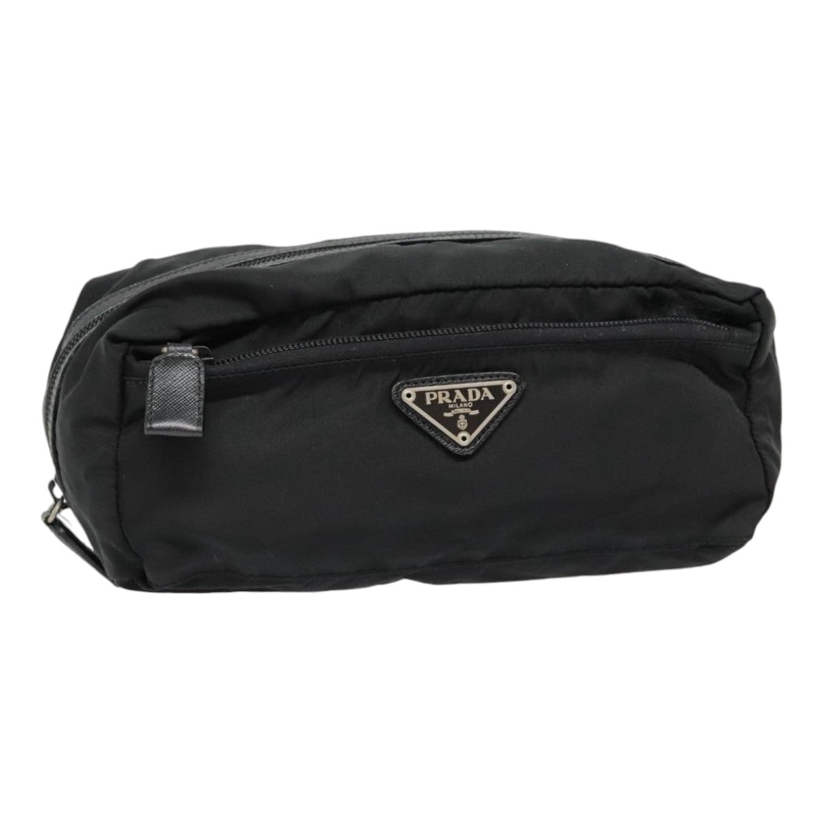 PRADA Pouch Nylon Black Silver Auth yk15126