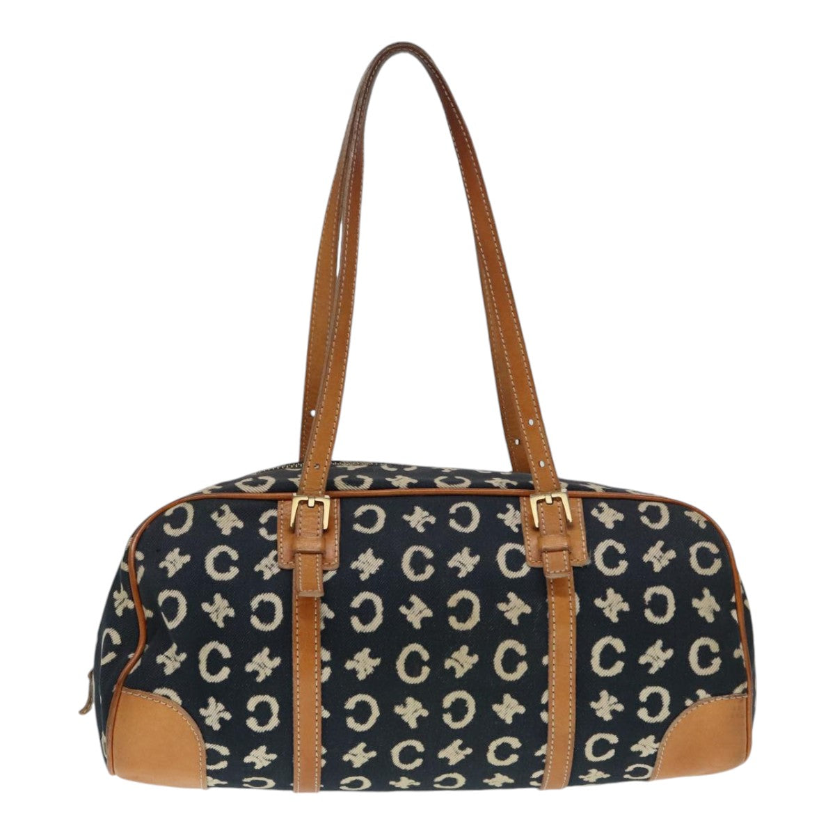 CELINE C Macadam Canvas Shoulder Bag Gold Navy Auth yk15140