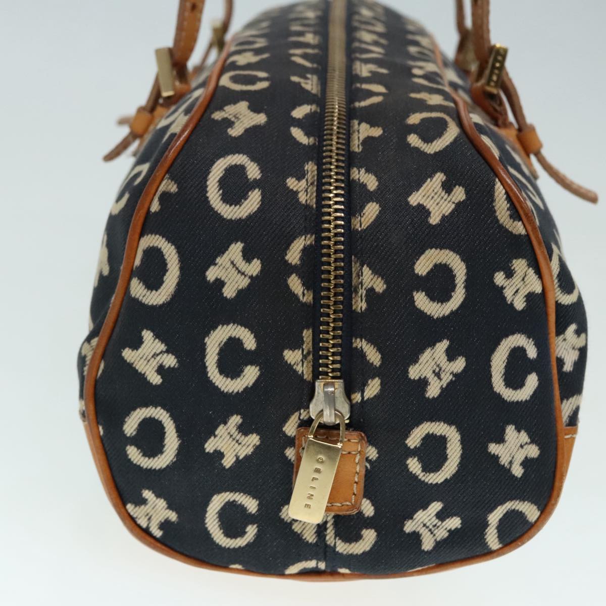 CELINE C Macadam Canvas Shoulder Bag Gold Navy Auth yk15140