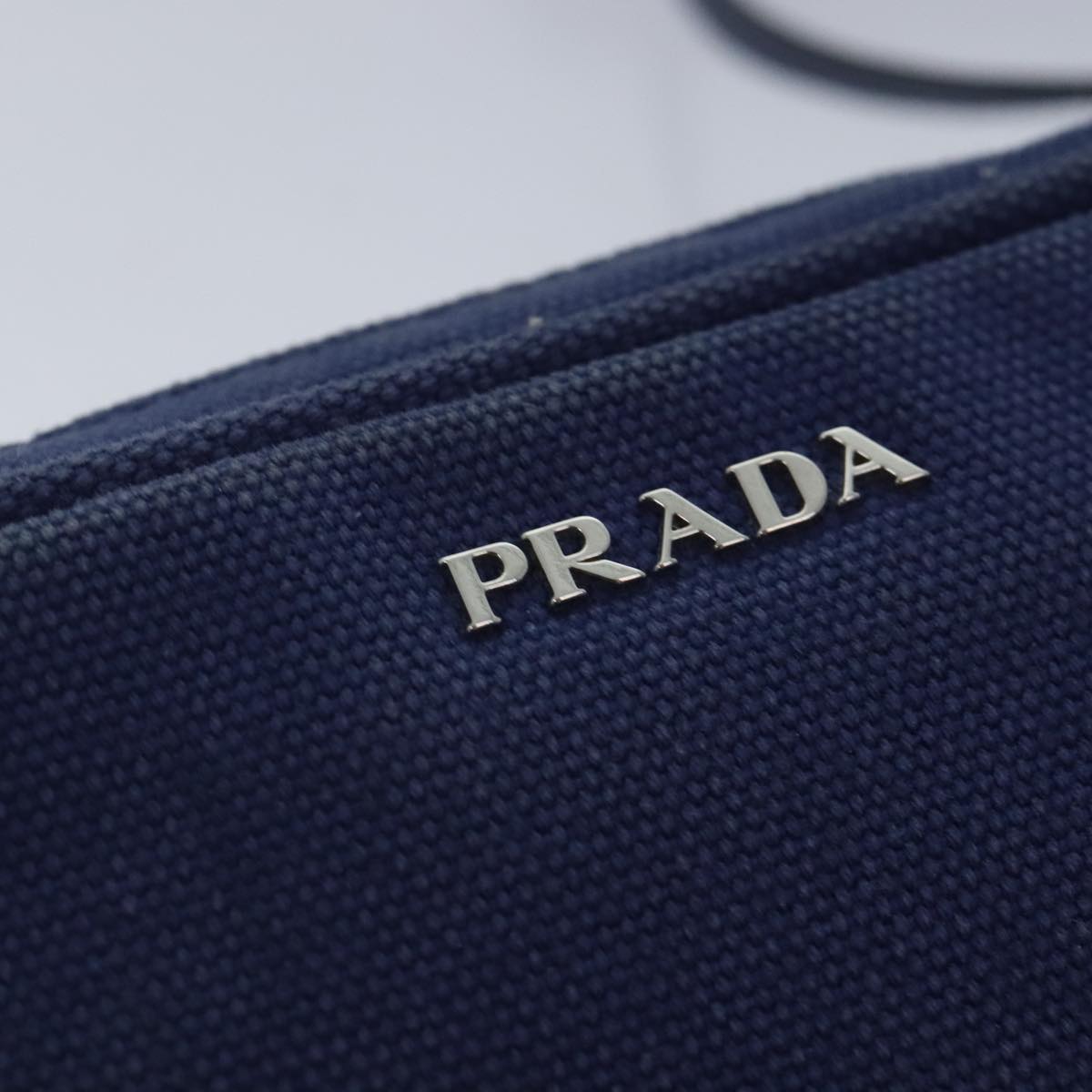 PRADA Canapa PM Hand Bag Canvas 2way Navy Silver Auth yk15141