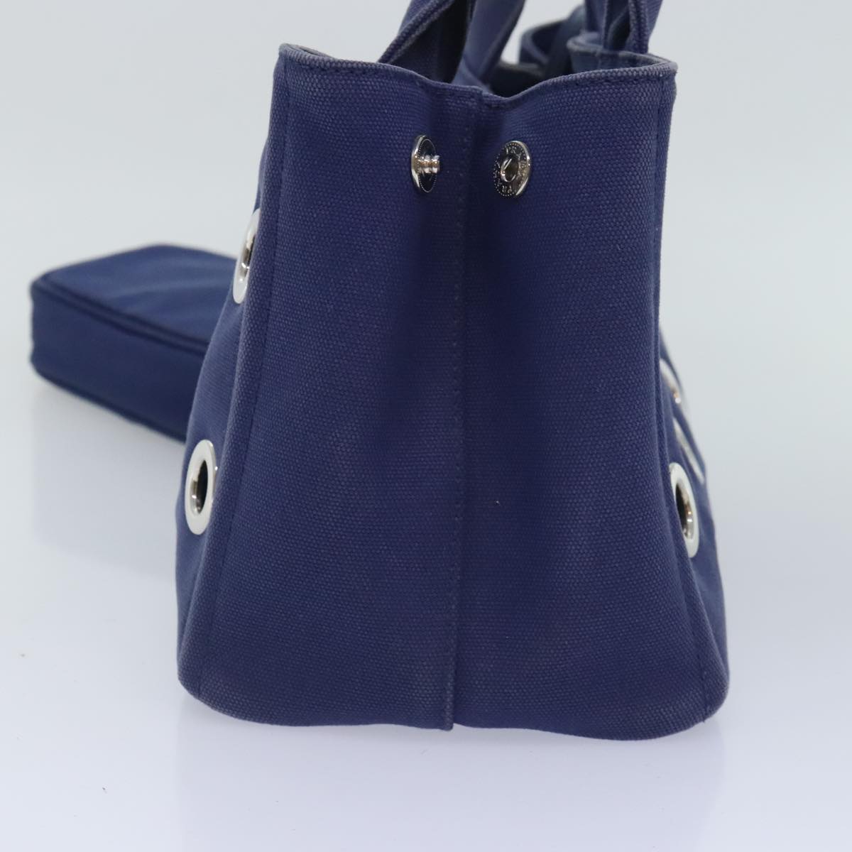 PRADA Canapa PM Hand Bag Canvas 2way Navy Silver Auth yk15141