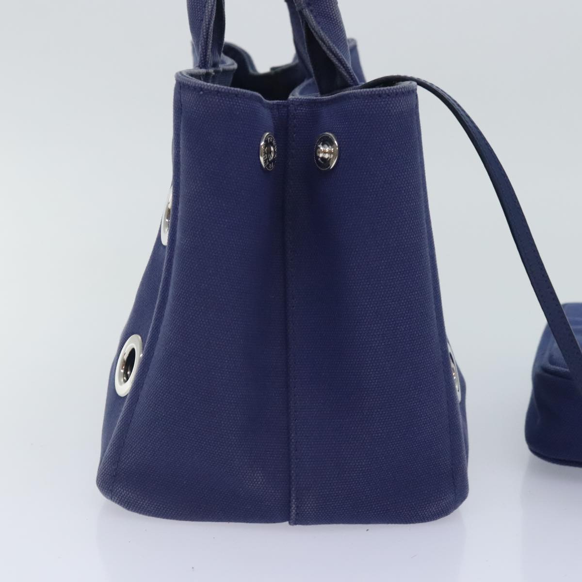 PRADA Canapa PM Hand Bag Canvas 2way Navy Silver Auth yk15141