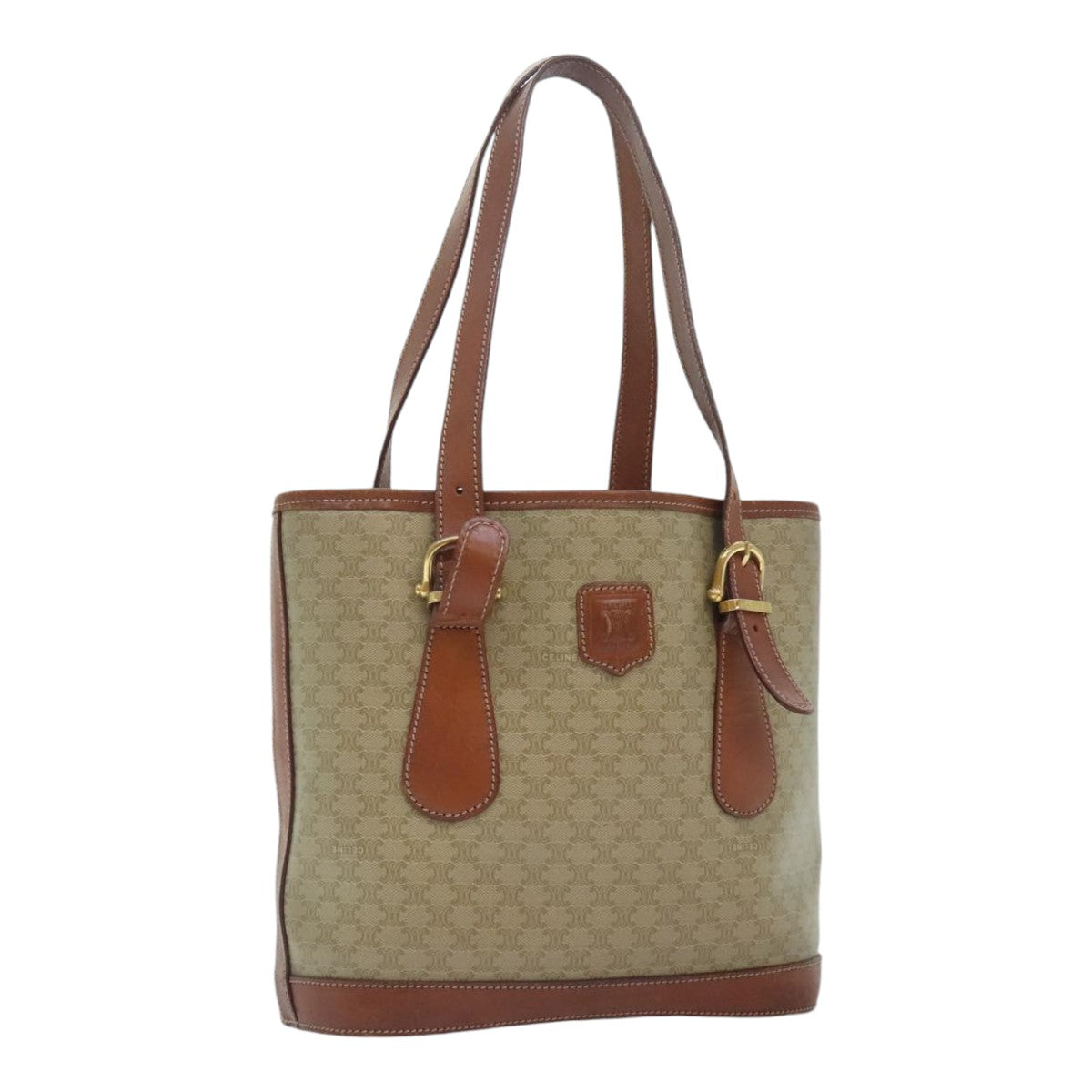 CELINE Macadam Canvas Tote Bag Coated Canvas Beige Auth yk15143