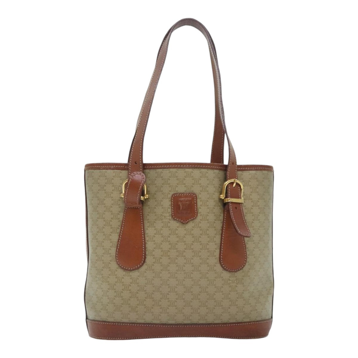 CELINE Macadam Canvas Tote Bag Coated Canvas Beige Auth yk15143