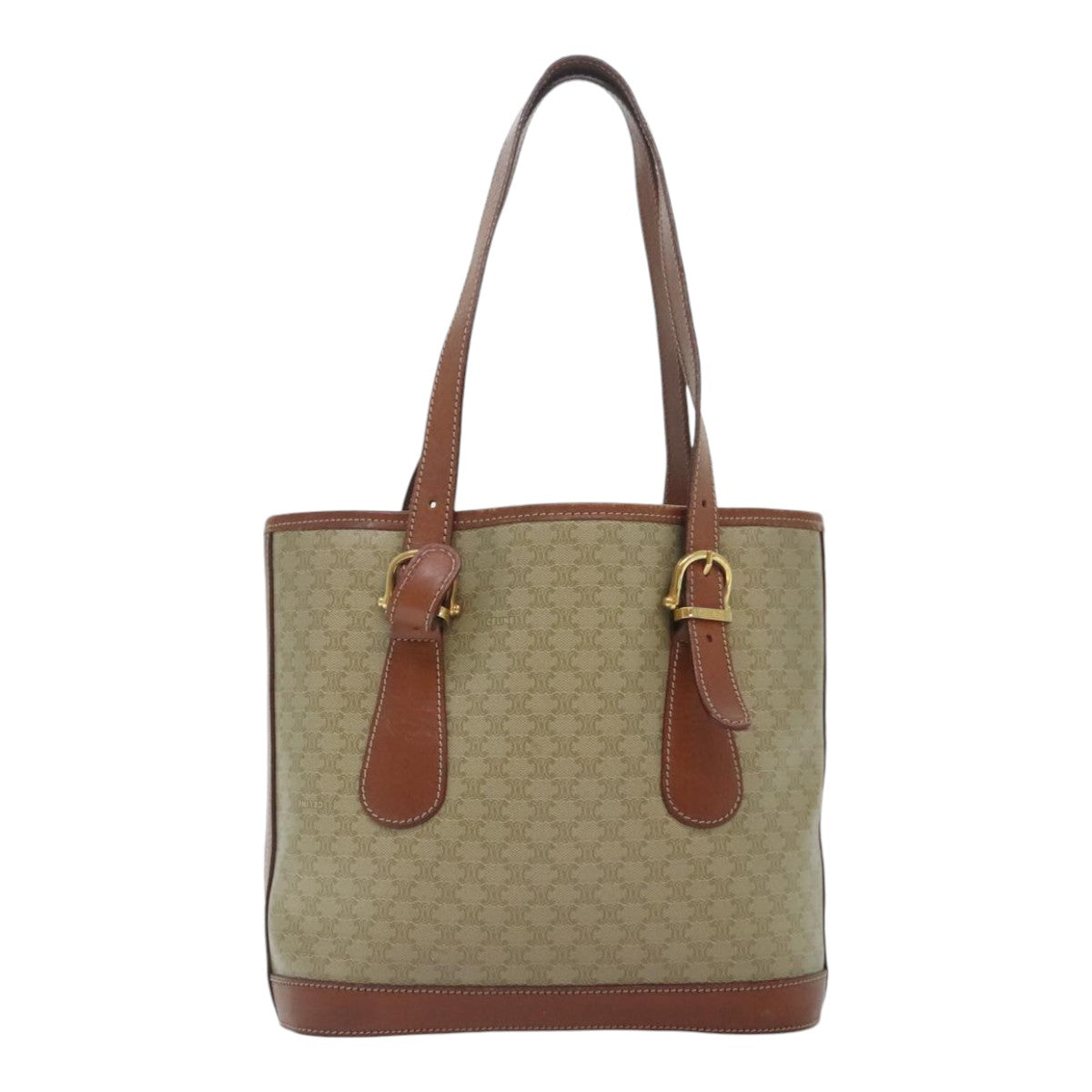 CELINE Macadam Canvas Tote Bag Coated Canvas Beige Auth yk15143 - 0