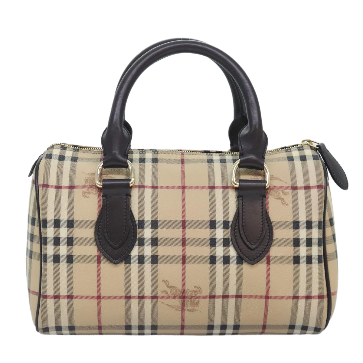 BURBERRY Nova Check Boston Bag PVC Gold Beige Auth yk15146A - 0