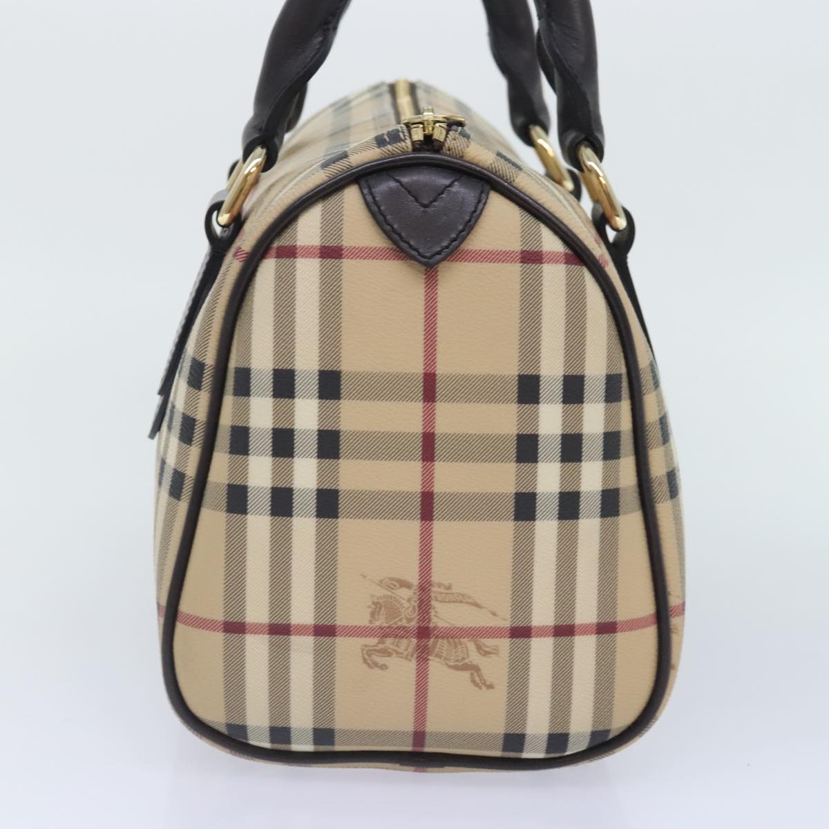 BURBERRY Nova Check Boston Bag PVC Gold Beige Auth yk15146A