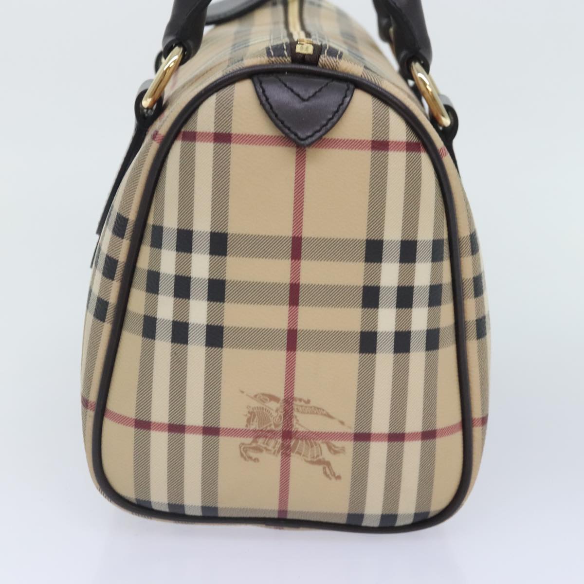 BURBERRY Nova Check Boston Bag PVC Gold Beige Auth yk15146A