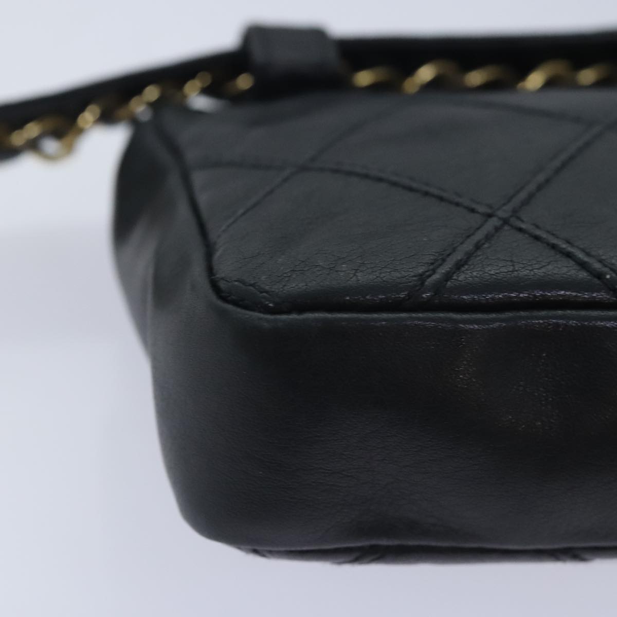 CHANEL Bicolore Chain Waist bag Leather Black Gold CC Auth yk15152