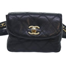 CHANEL Bicolore Chain Waist bag Leather Black Gold CC Auth yk15152-13