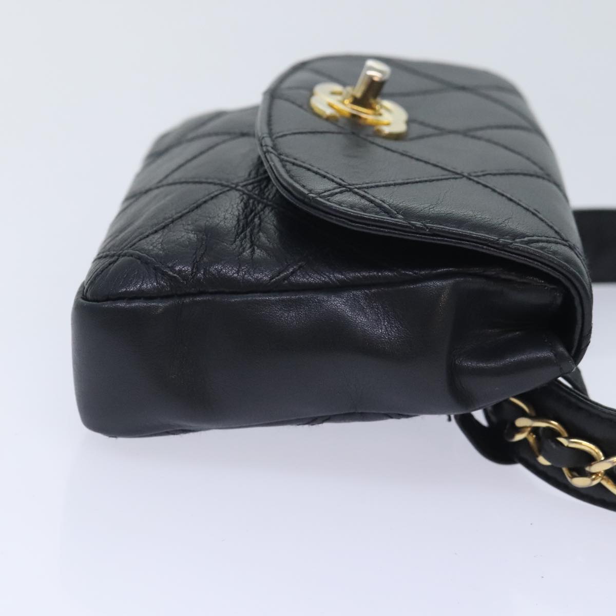 CHANEL Bicolore Chain Waist bag Leather Black Gold CC Auth yk15152