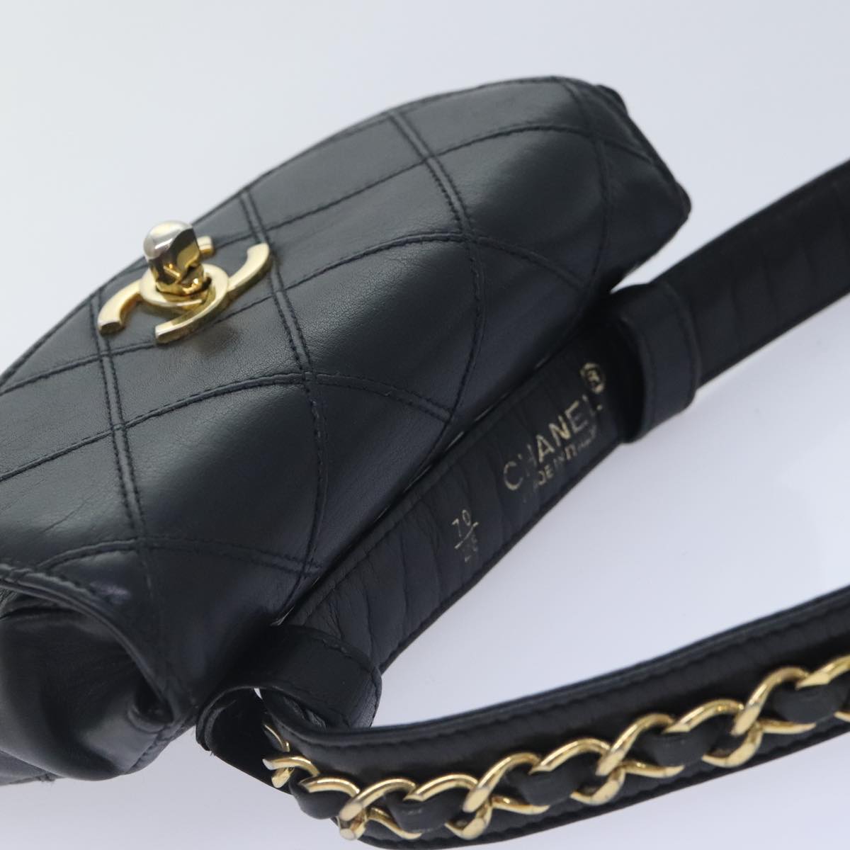 CHANEL Bicolore Chain Waist bag Leather Black Gold CC Auth yk15152