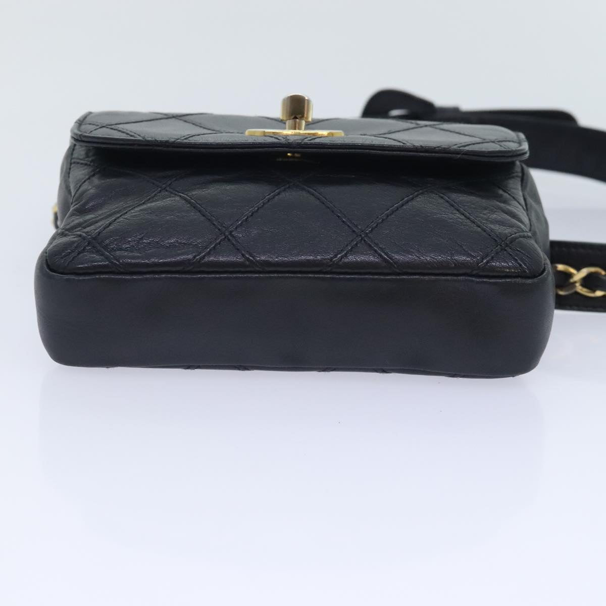 CHANEL Bicolore Chain Waist bag Leather Black Gold CC Auth yk15152