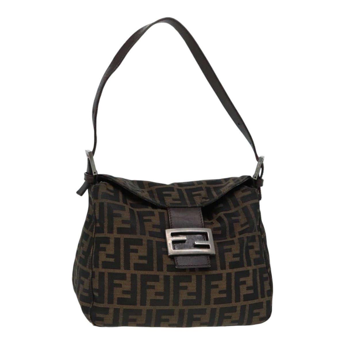 FENDI Zucca Canvas Mamma Baguette Shoulder Bag Brown Black Silver Auth yk15163