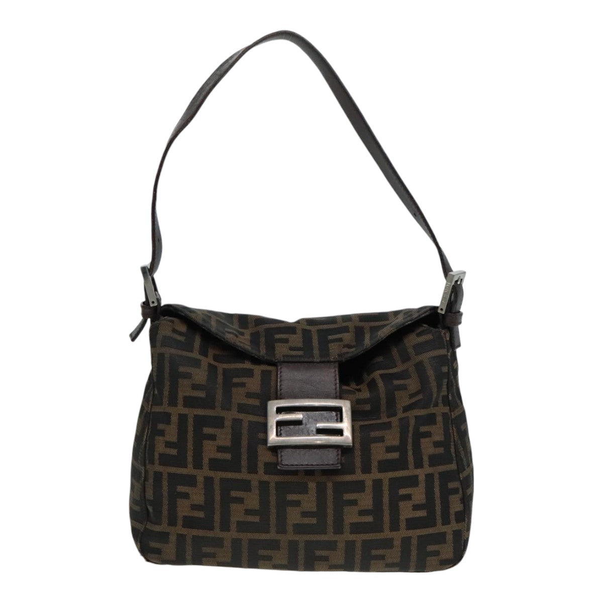 FENDI Zucca Canvas Mamma Baguette Shoulder Bag Brown Black Silver Auth yk15163