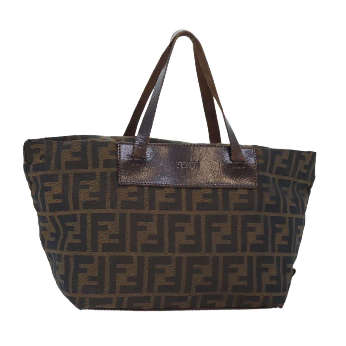 FENDI Zucca Canvas Hand Bag Brown Black Auth yk15166