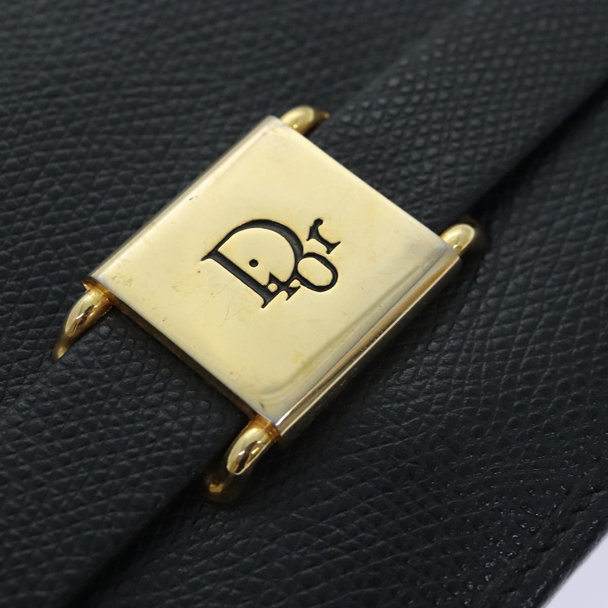 Christian Dior Shoulder Bag Leather Black Gold Auth yk15173