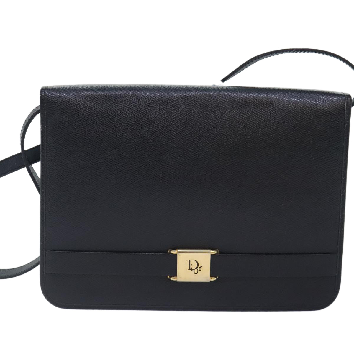 Christian Dior Shoulder Bag Leather Black Gold Auth yk15173