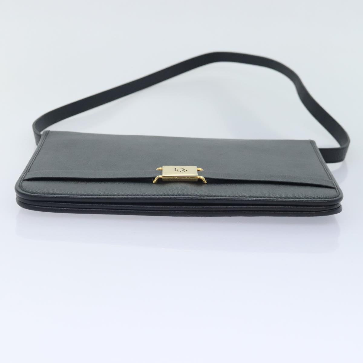 Christian Dior Shoulder Bag Leather Black Gold Auth yk15173