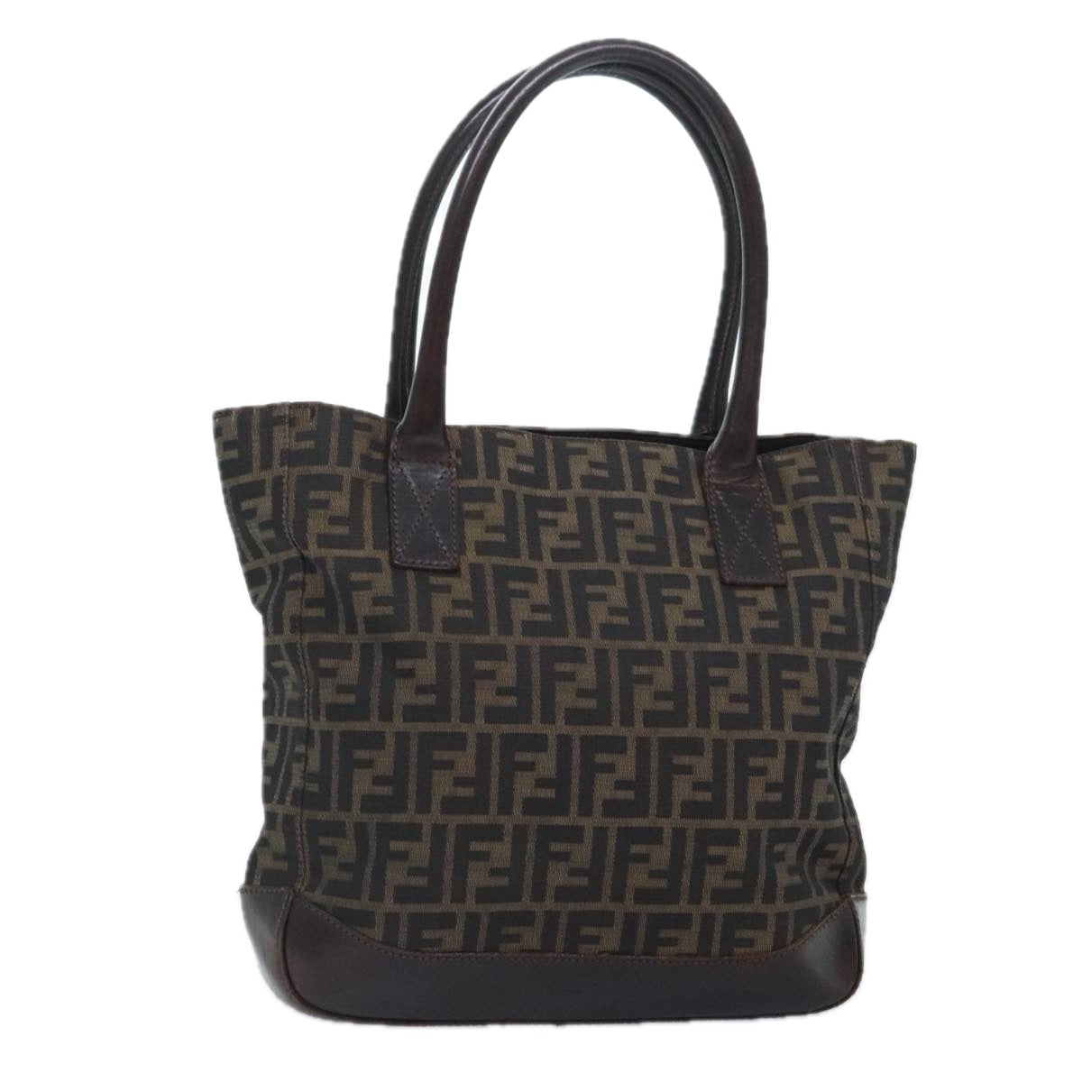 FENDI Zucca Canvas Tote Bag Brown Black gold Auth yk15177