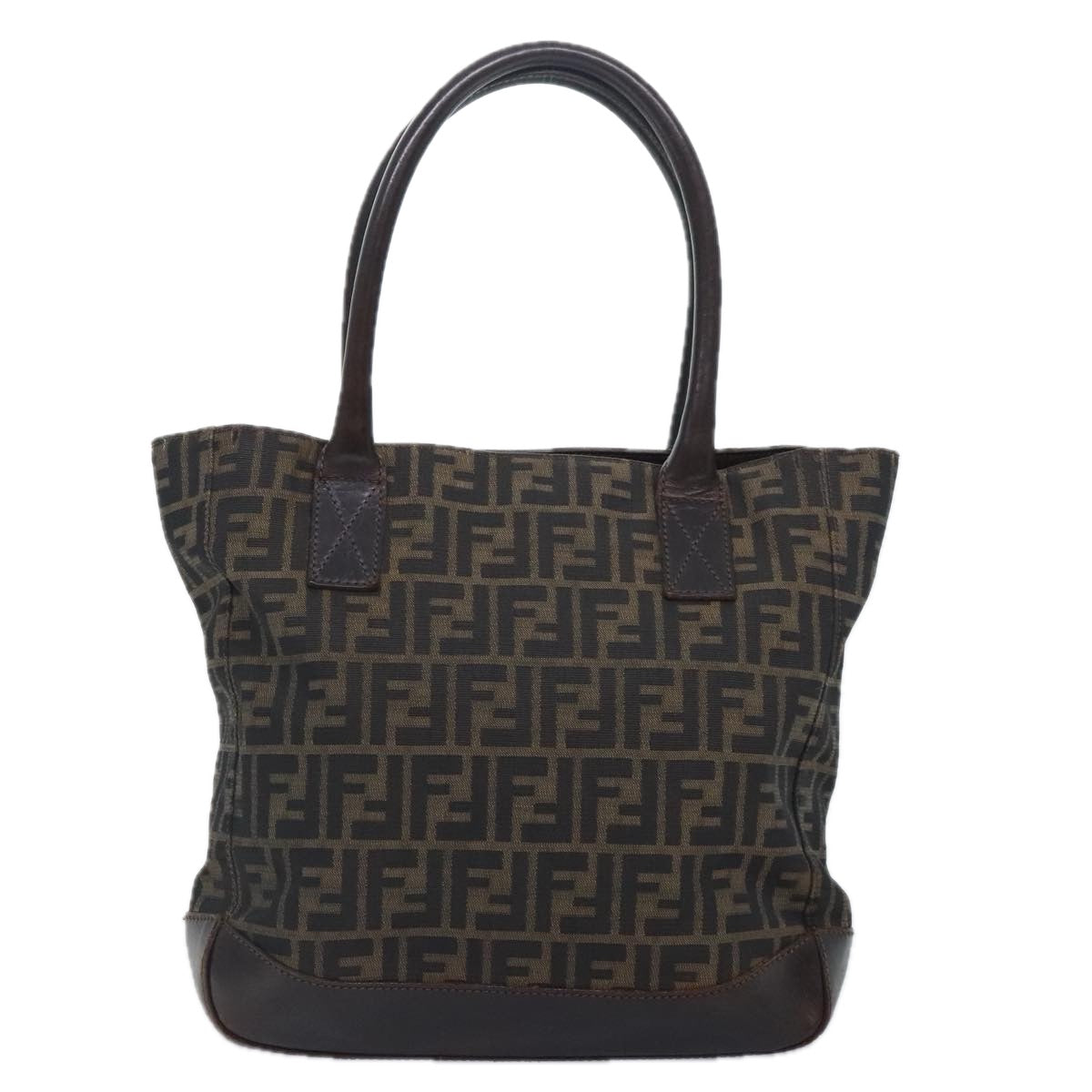 FENDI Zucca Canvas Tote Bag Brown Black gold Auth yk15177