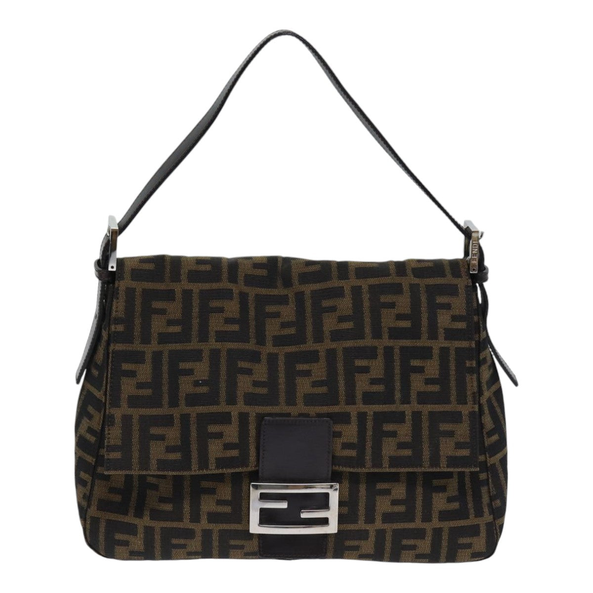 FENDI Zucca Canvas Mamma Baguette Shoulder Bag Brown Black Silver Auth yk15179A - 0