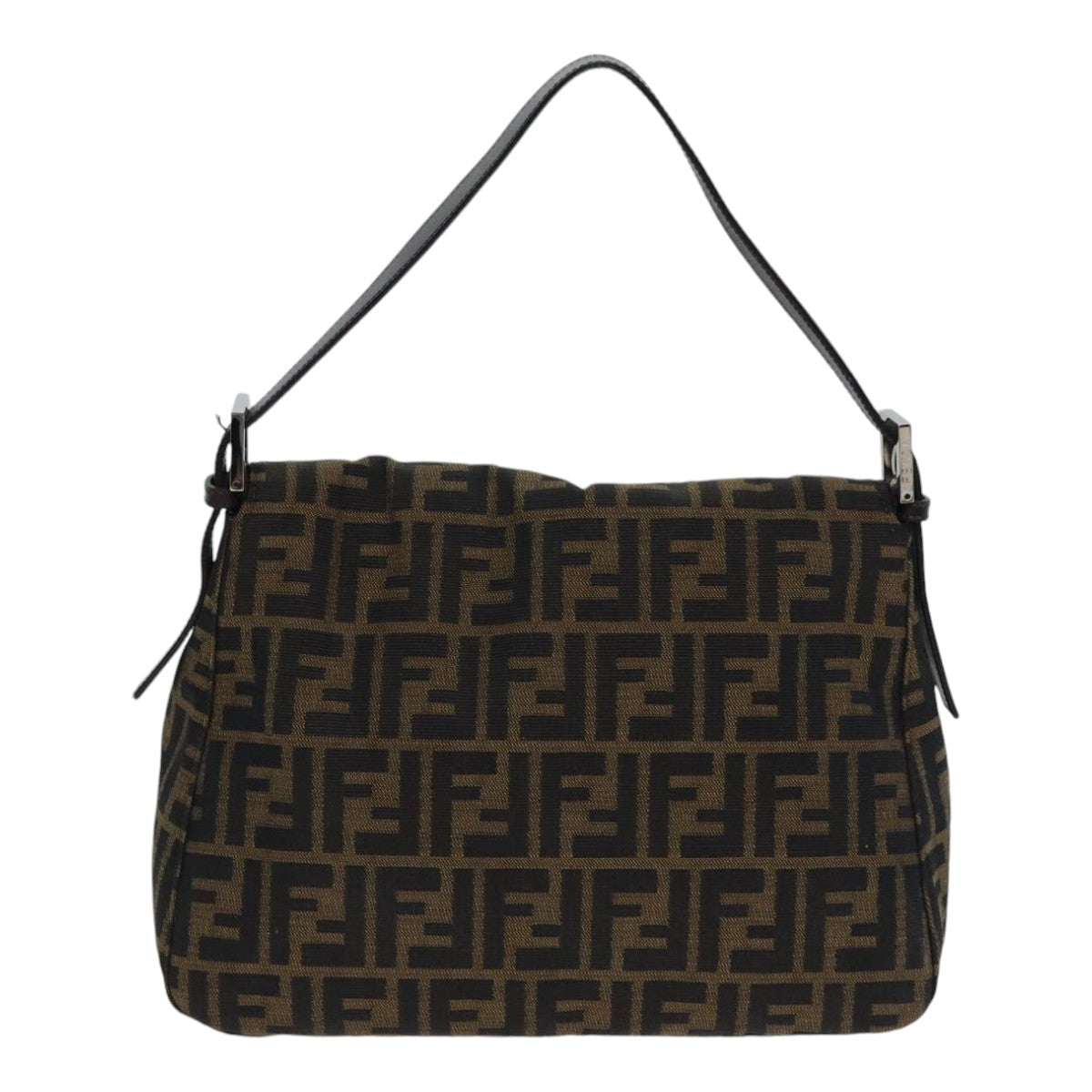 FENDI Zucca Canvas Mamma Baguette Shoulder Bag Brown Black Silver Auth yk15179A