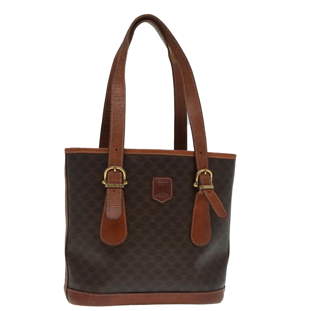 CELINE Macadam Canvas Tote Bag PVC Leather Brown Auth yk15181