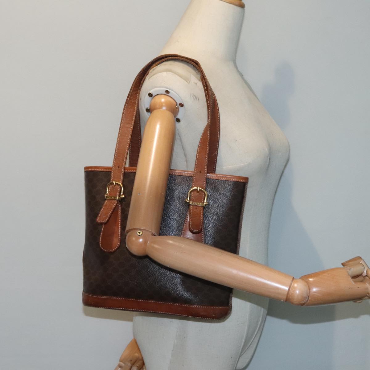 CELINE Macadam Canvas Tote Bag PVC Leather Brown Auth yk15181