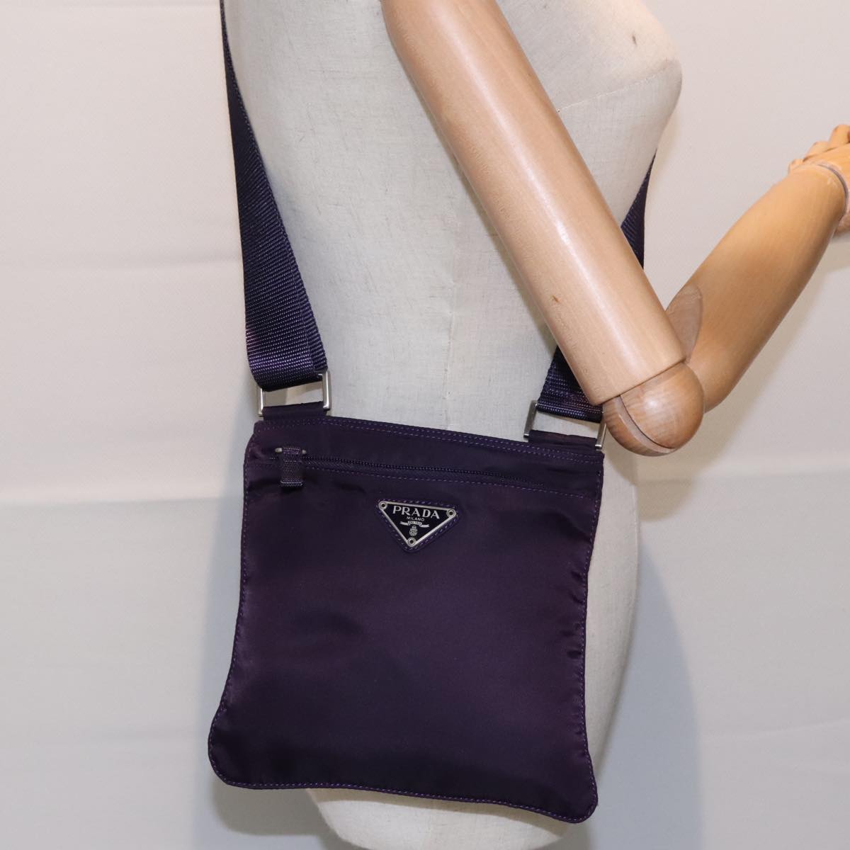 PRADA Shoulder Bag Nylon Purple Silver Auth yk15187