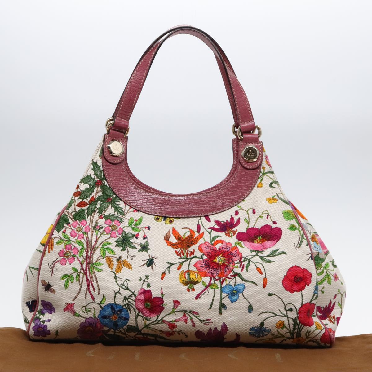 GUCCI Flora Hand Bag Canvas Outlet Multicolor Gold 231820 Auth yk15201